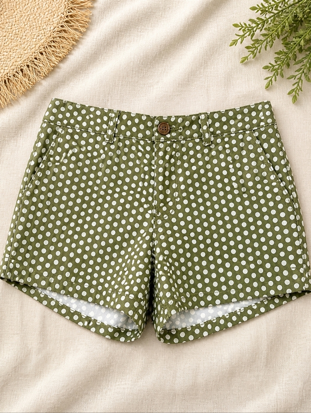 Old Navy Olive Green Polka Dot Shorts Size 10 | Summer Casual Beach Lightweight